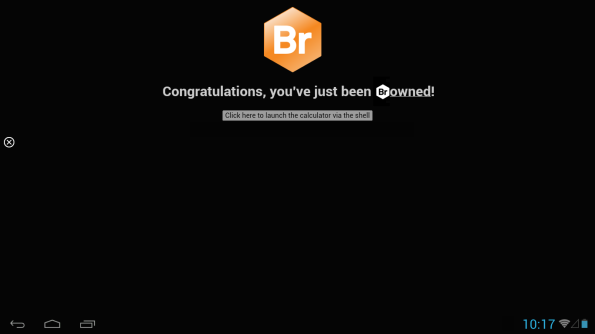 Screenshot of an app’s UI being subverted to show a Bromium logo